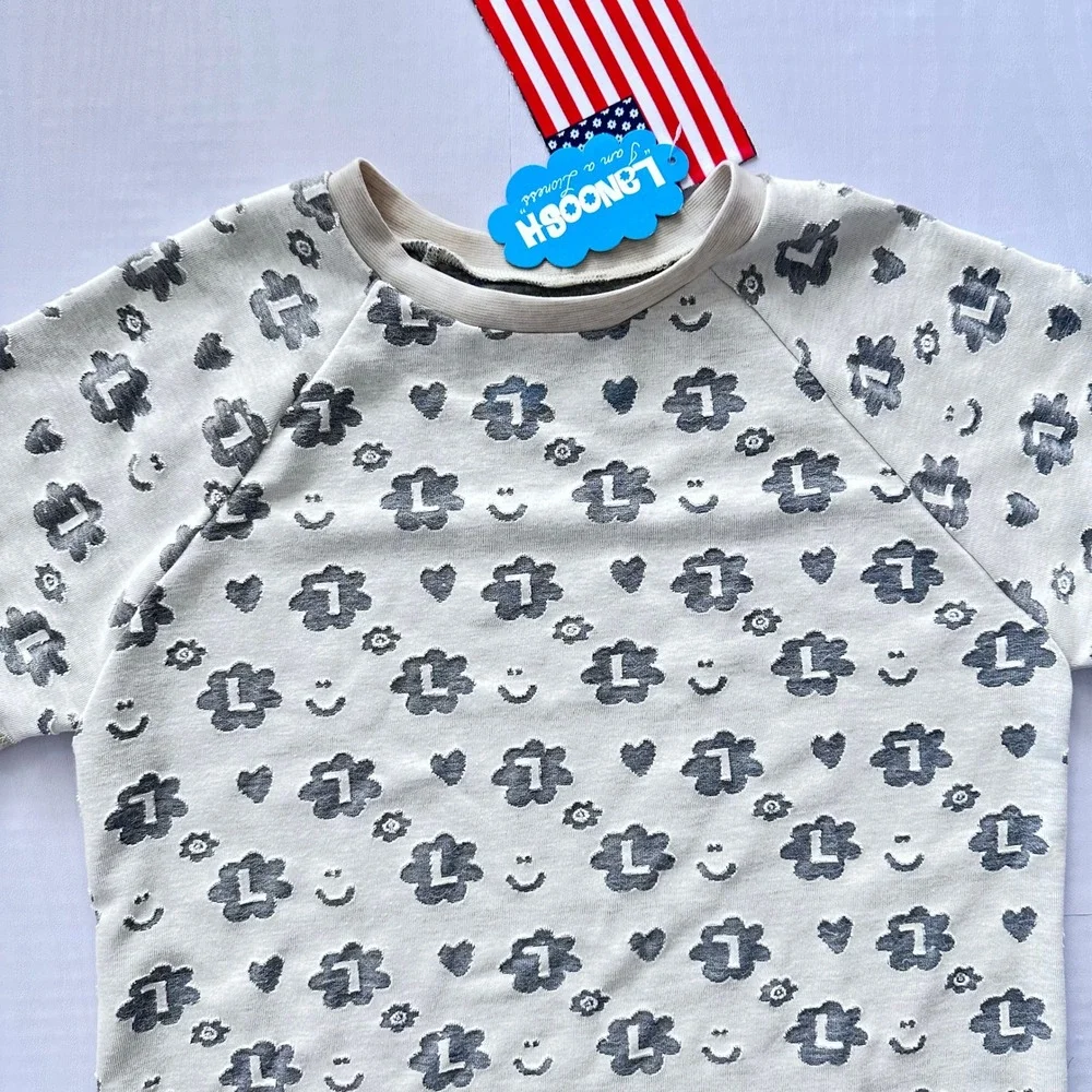Lanoosh Kids Short Sleeve Floral Smiley Face Raglan Sweatshirt White XL 11-12